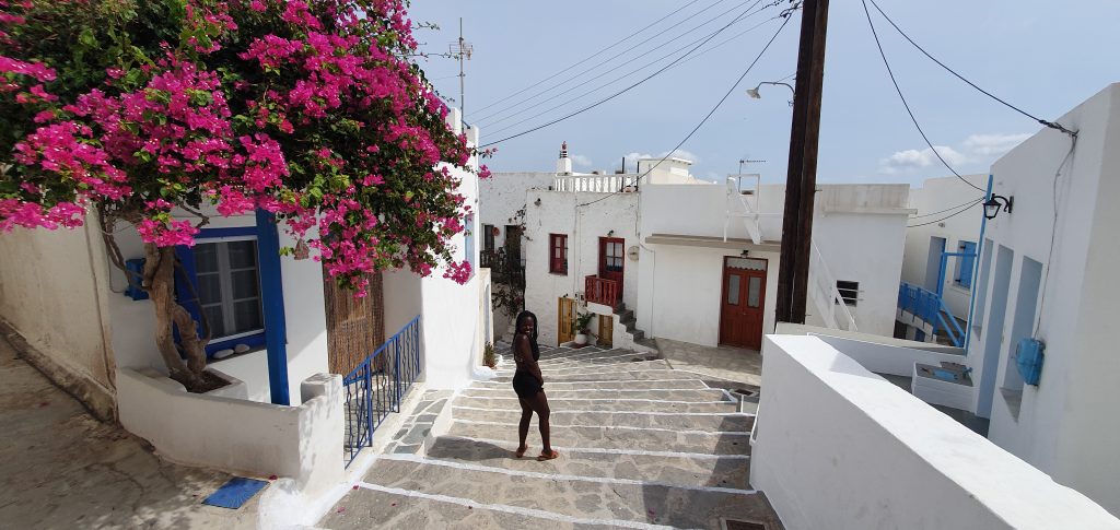 Stef Barti visiting and walking in the streets of milos Greece
