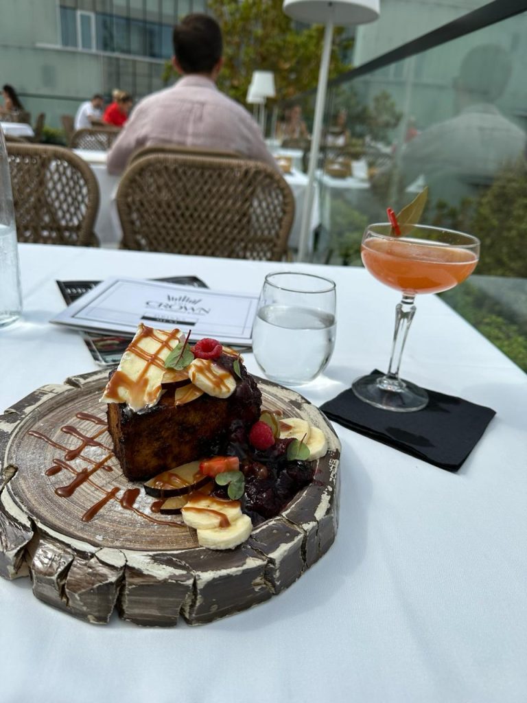 Tirana brunch French toast crown hotel, hanging out at the terrace