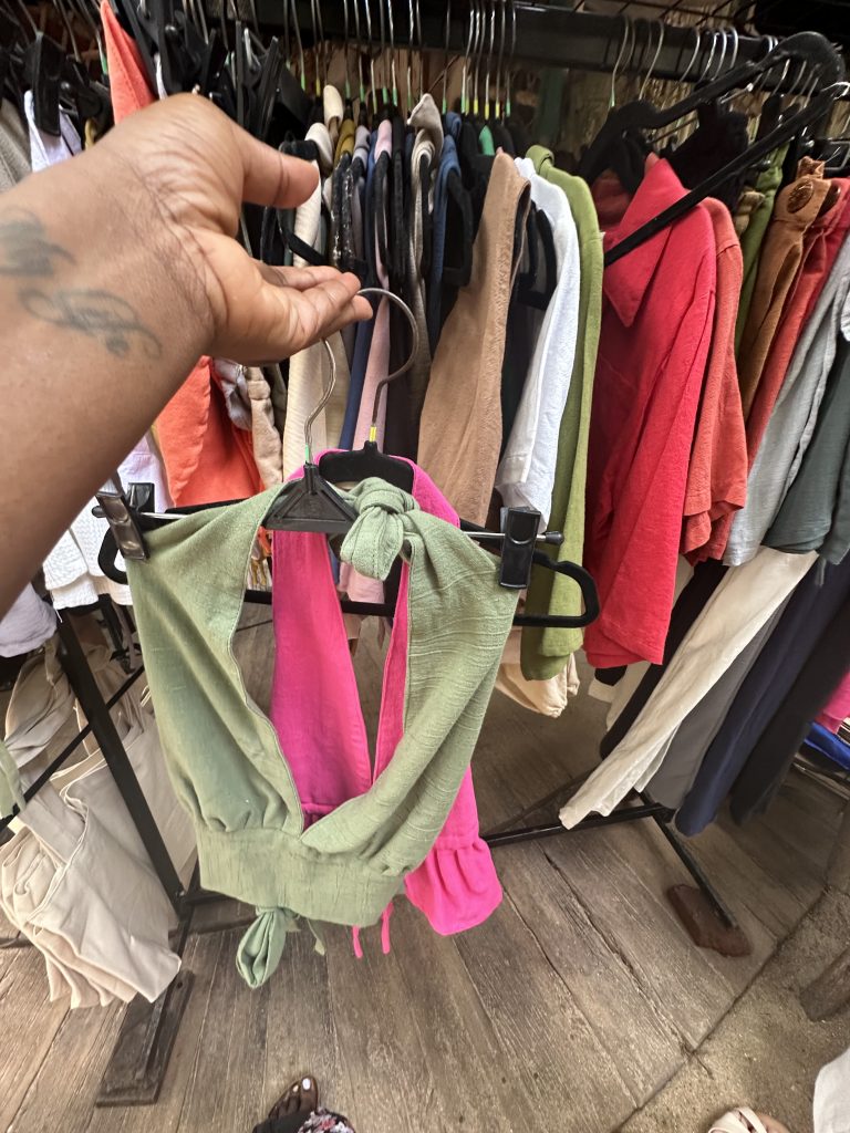 Stef Barti shopping for locally made dresses in Bali La brisa market