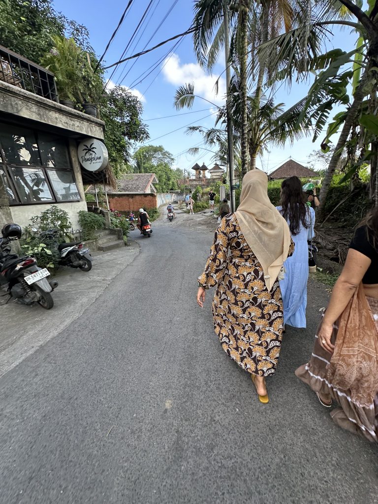 women retreat group walking in Ubud streets