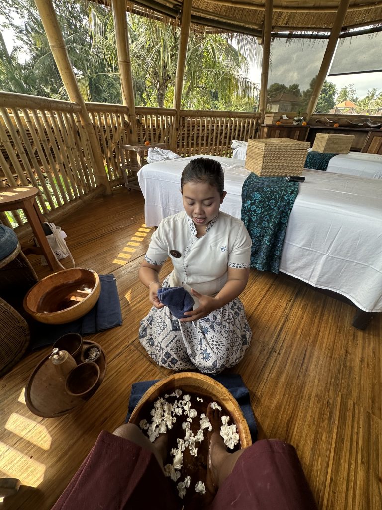 stef barti taking a massage at Blue KArma Bali