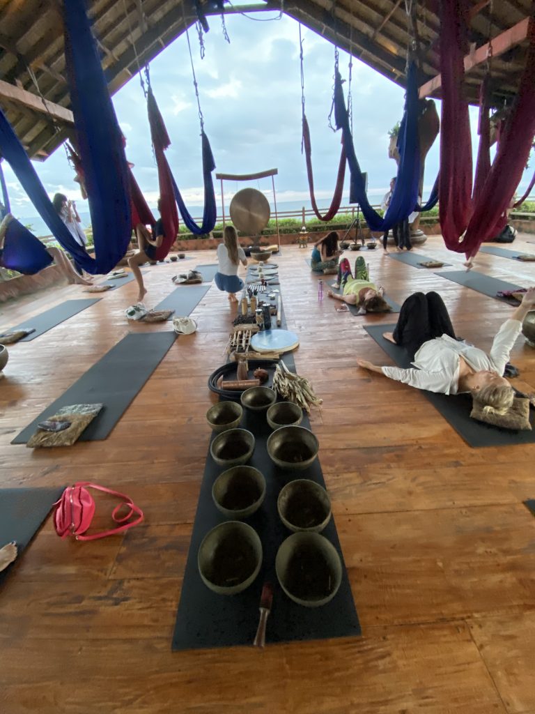 stef barti attending a Sound bath at udara Bali