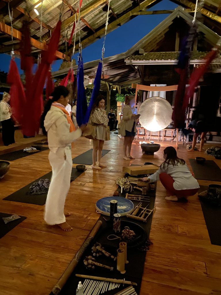 stef barti attending a Sound bath at udara Bali