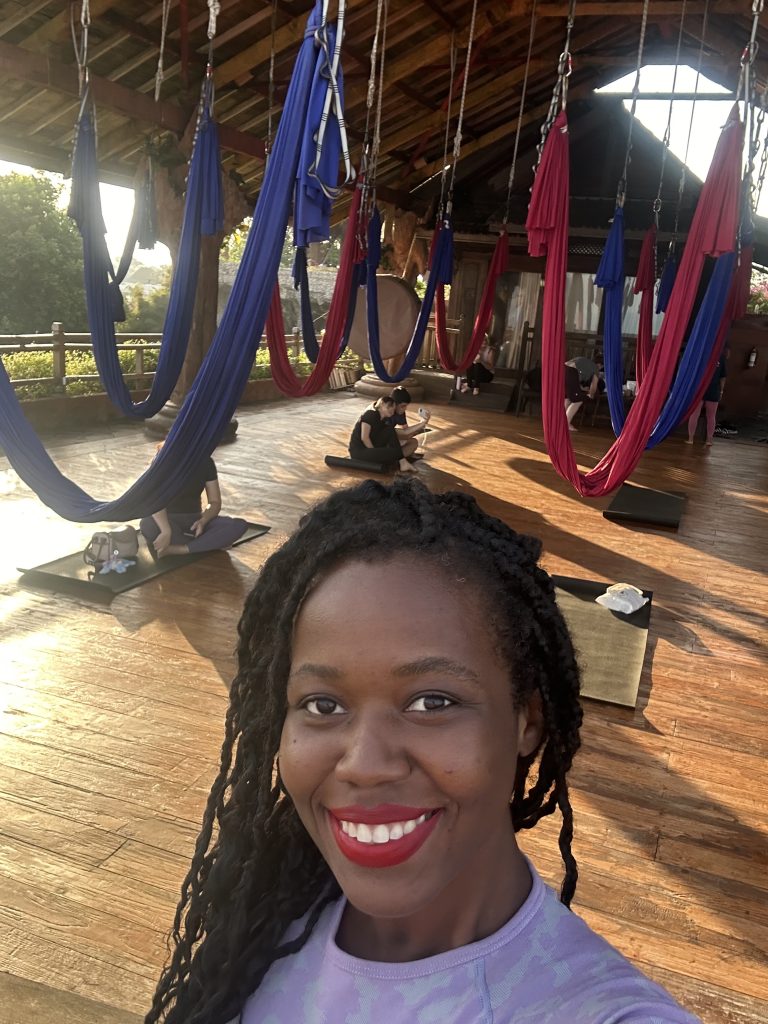 STef Barti at Udara Bali doing aerial Yoga