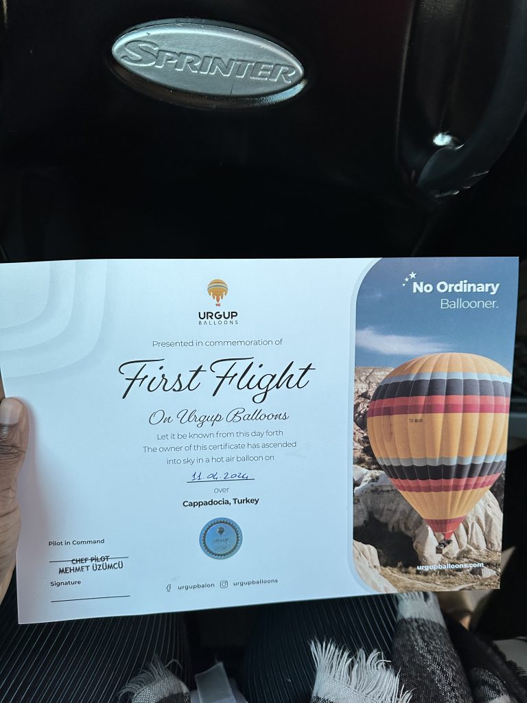 post flight certificate after a hot air balloon cappadocia