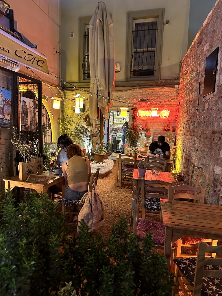 terrace of Cesme Art Cafe in Istanbul at night