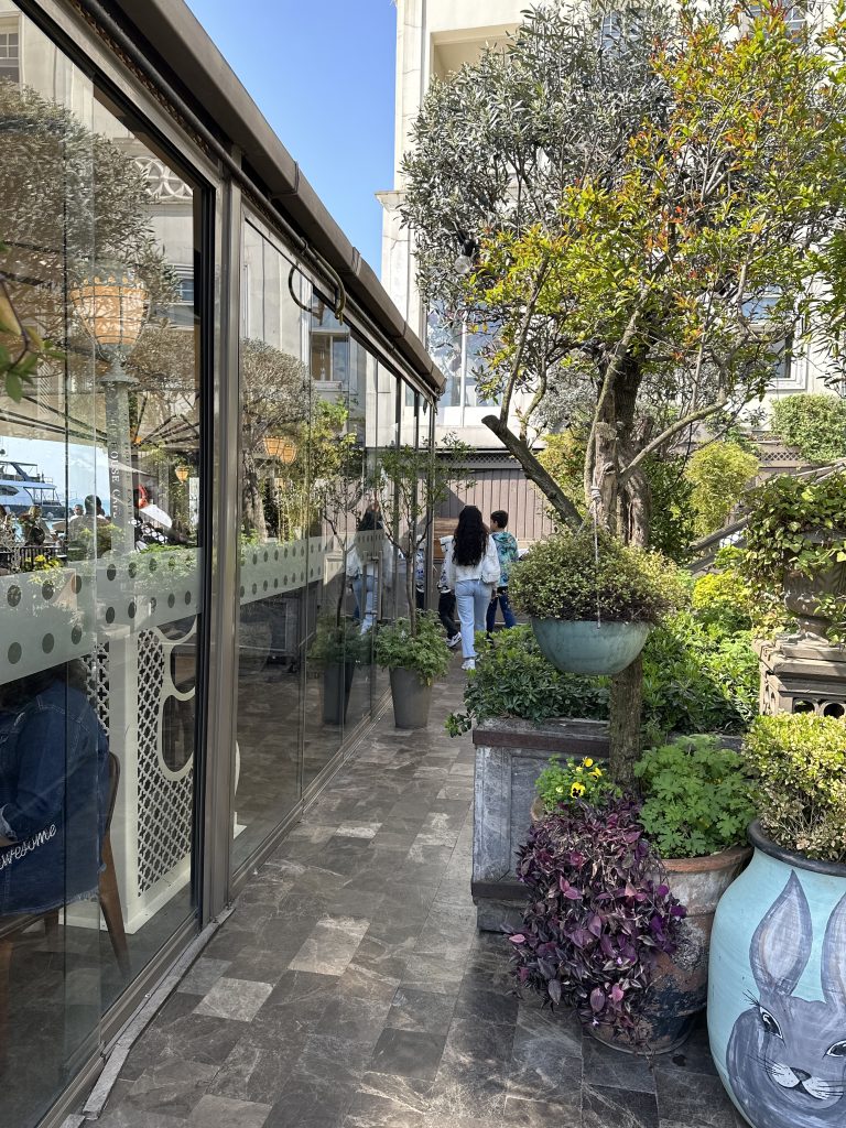 the beautiful lush garden at the ortakoy cafe