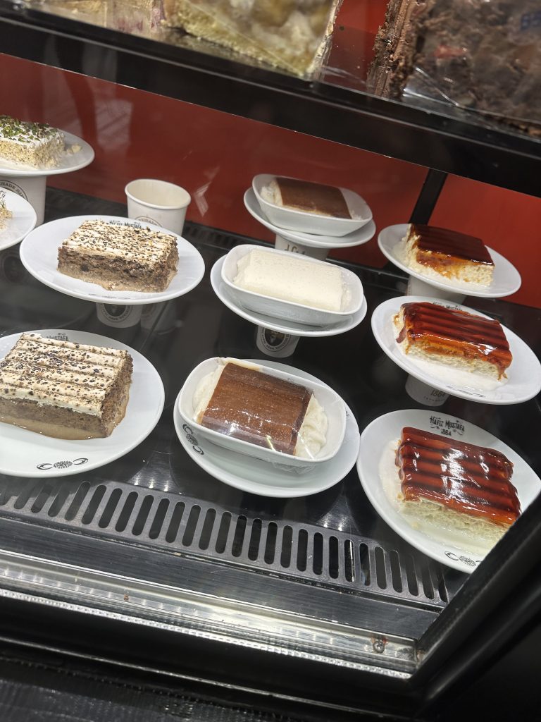 desserts on display at Istiklal avenue Hafiz Mustafa cafe