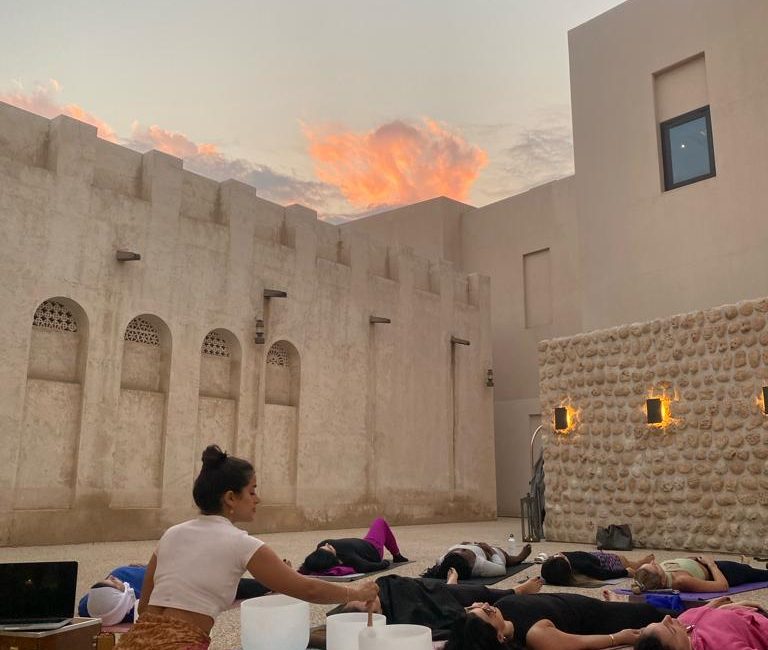 Sound healing at the yoga retreat