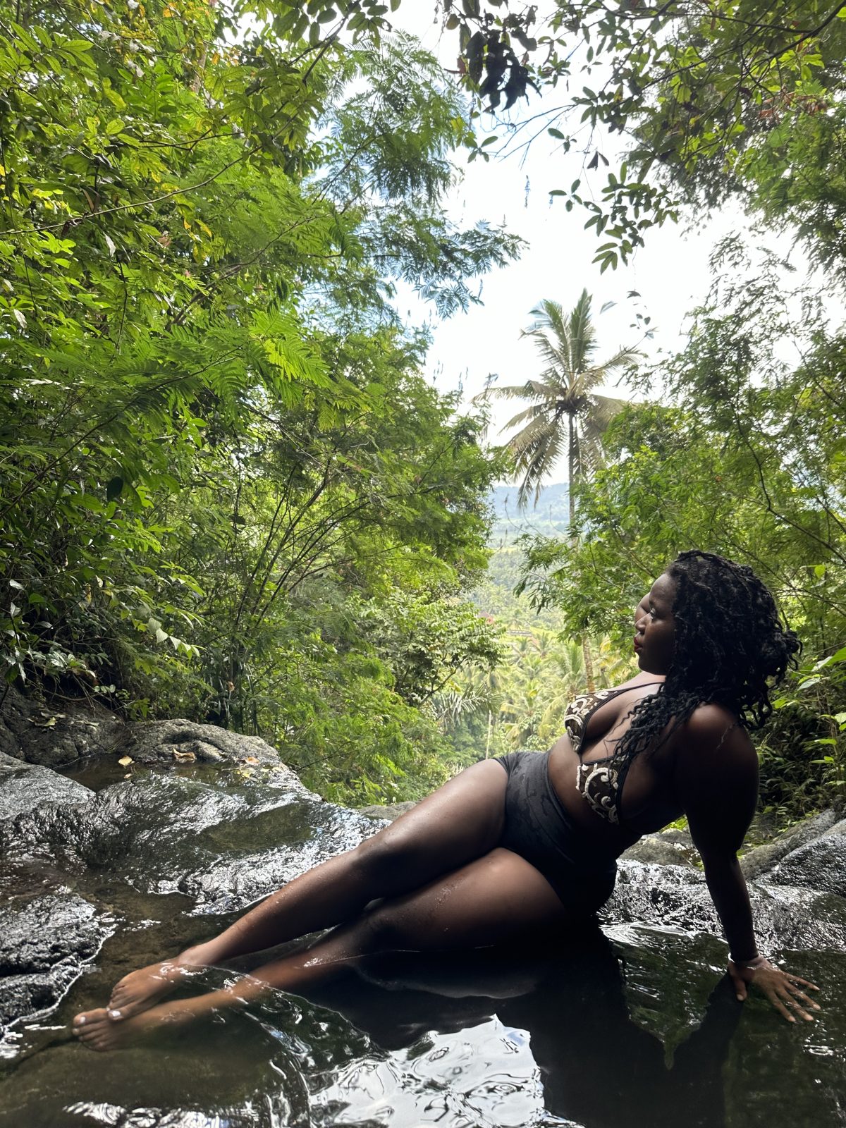 Stef Barti at a Ubud waterfall springs