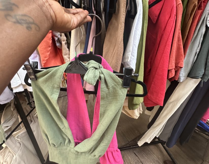 Stef Barti shopping for locally made dresses in Bali La brisa market