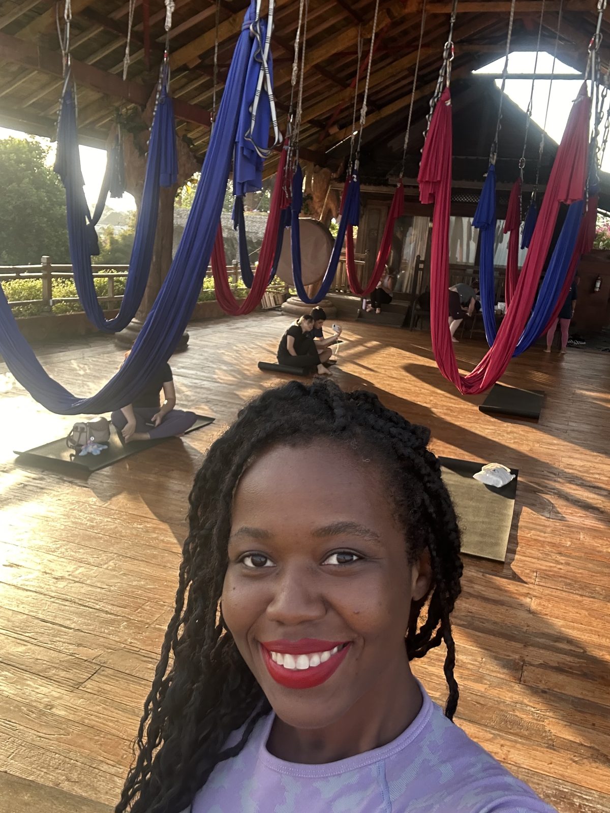 STef Barti at Udara Bali doing aerial Yoga