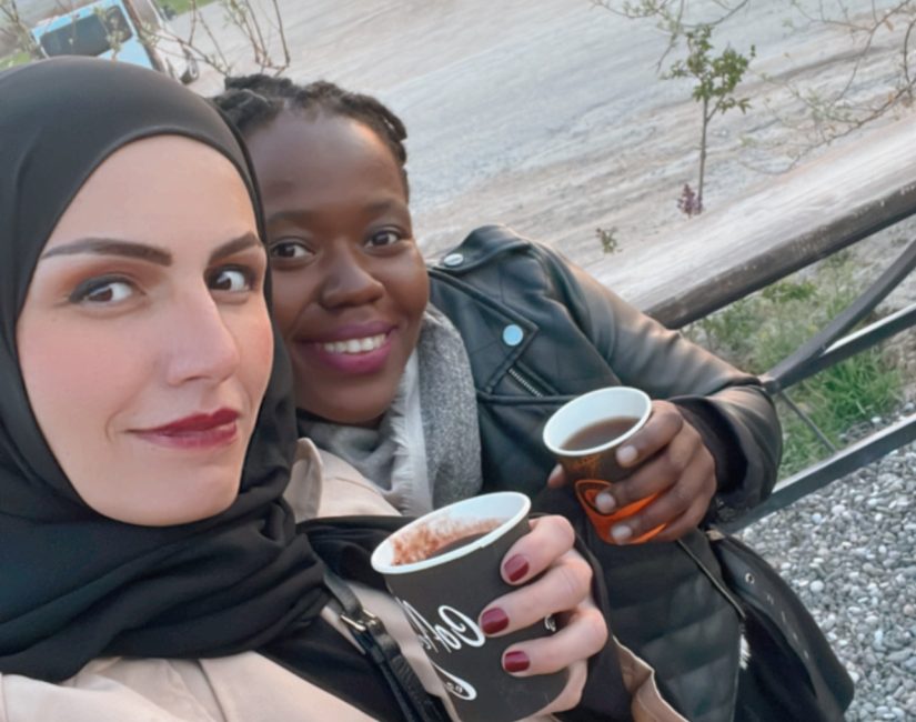stef barti and other travel girls drinking tea at the love valley in Cappadocia